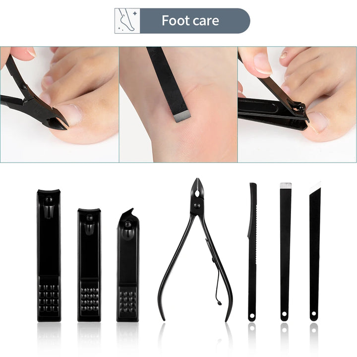 Black Nail Clipper Set Stainless Steel Manicure Nail